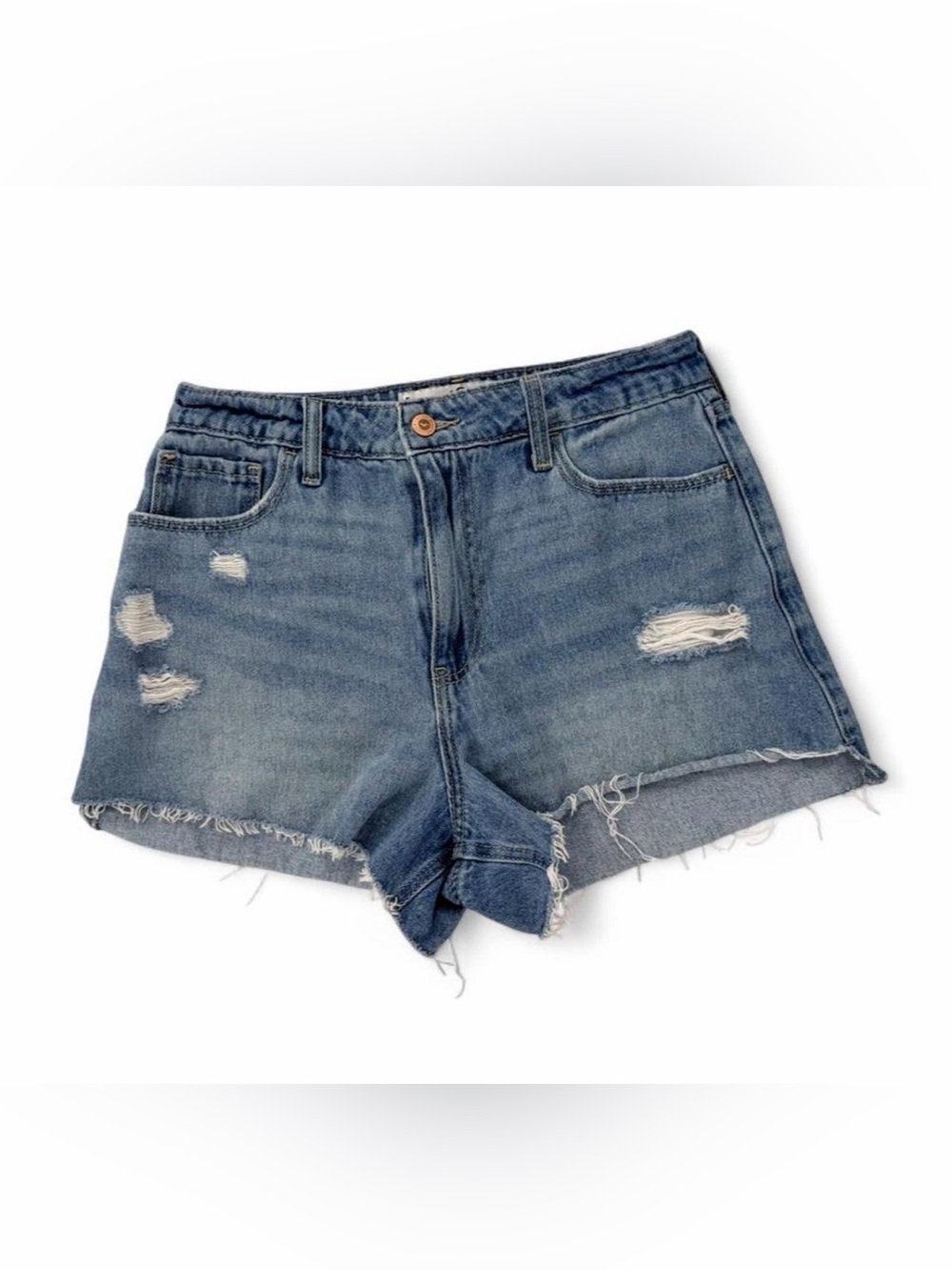 Hollister Distressed Mid-Blue Denim Cutoff Shorts